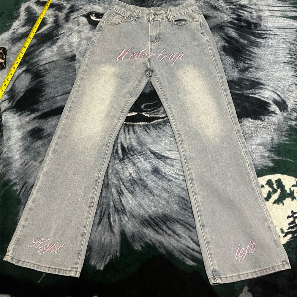 Jeans with Pink Embroidery